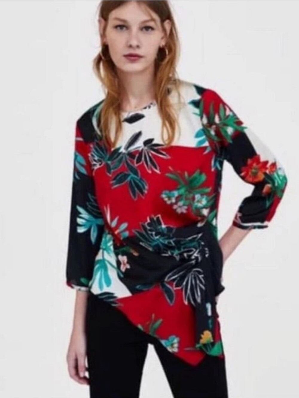 NWT Zara Asymmetrical Satin Floral Blouse - Picture 3 of 7